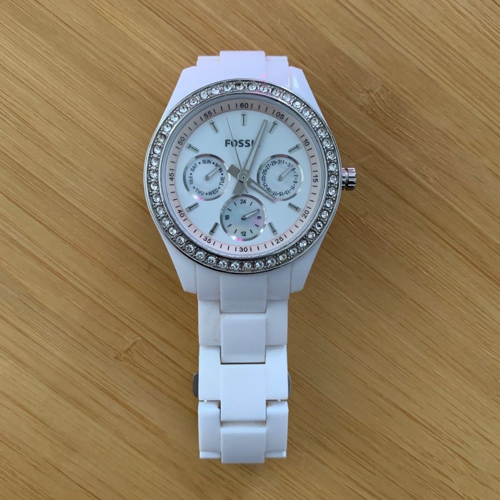 Fossil Ladies White Acrylic Watch